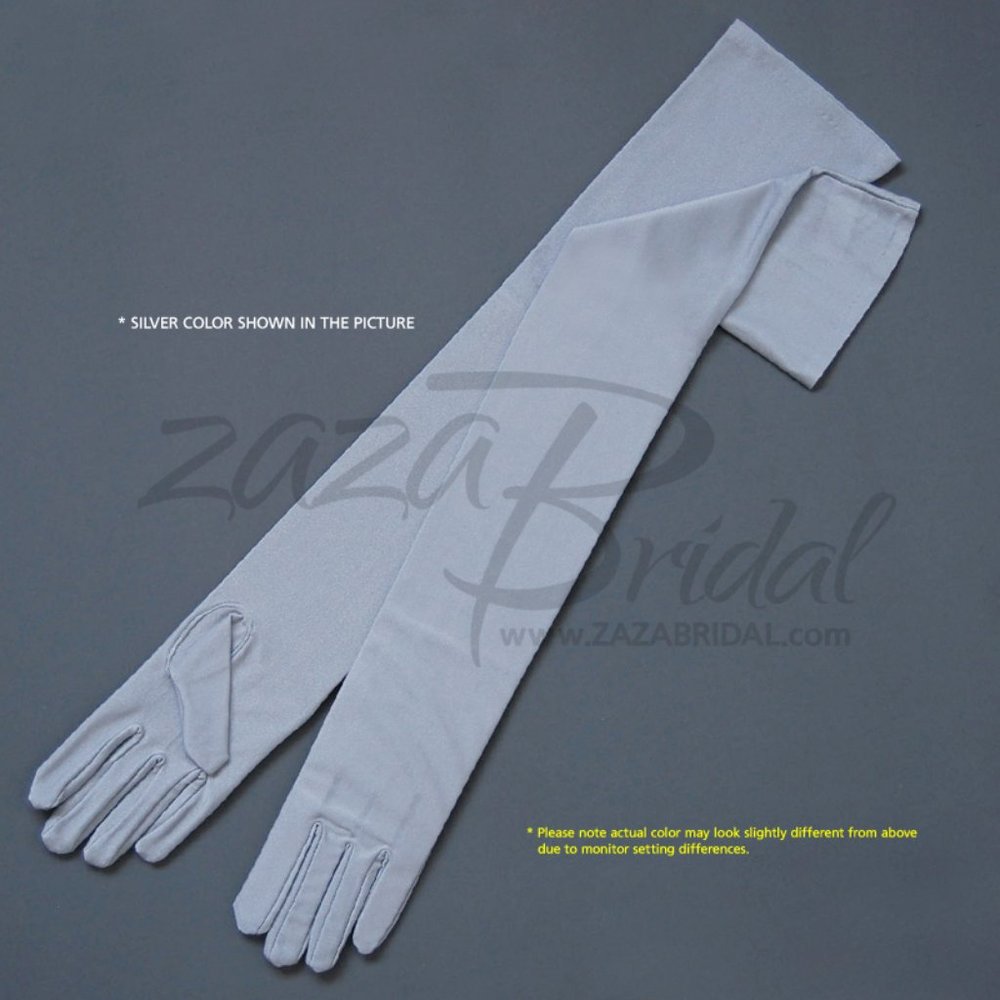 23.5″ Long 4-Way Stretch Matte Finish Satin Gloves Opera Length 16BL - Silver